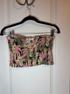 Roxy Pink, Green & Black Floral Smocked Tube Top